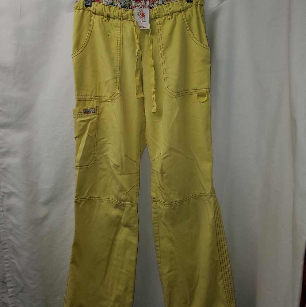 Koi XS yellow cargo scrub pants